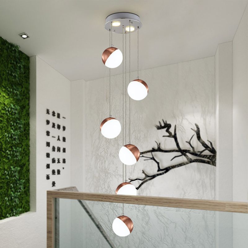 Simple Globe Shade suspendu plafonnier métal 6/8/10 têtes en laiton escaliers en laiton