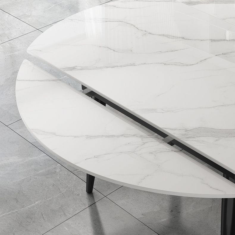 Extendable Sintered Stone Top Dining Table Round Table with Metal 4 Legs