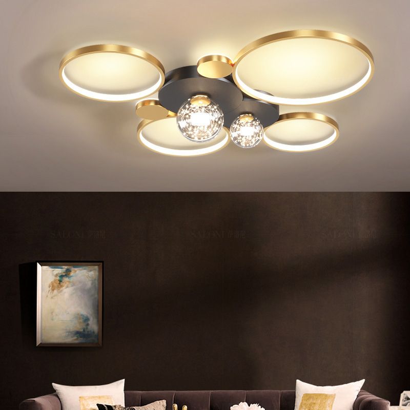 Minimalismo, círculos geométricos nórdicos, luz LED de techo, bola de cristal transparente, cadena de luces LED, accesorio de iluminación para sala de estar