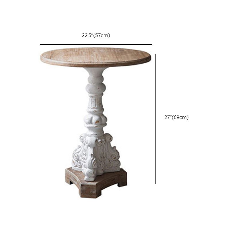 French Country Wood Round Top Side Table Distressed Iron Base End Table