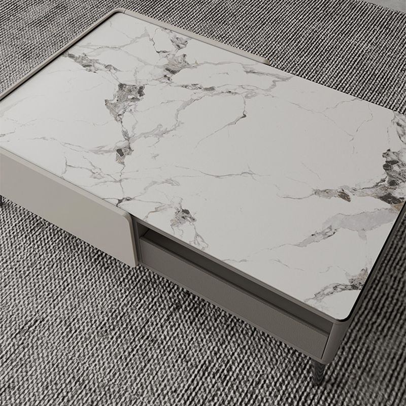 4 Legs Coffee or End Table Slate with Storage Drawers Rectangle White