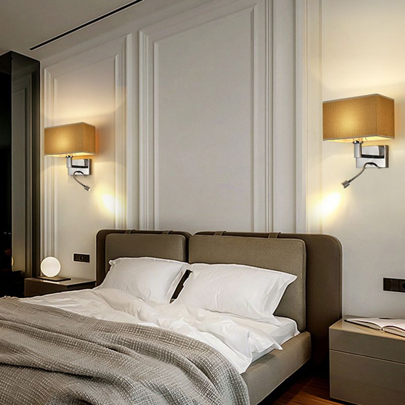 Metal Wall Sconce Modern Rectangle Shape Wall Light with Fabric Shade for Study