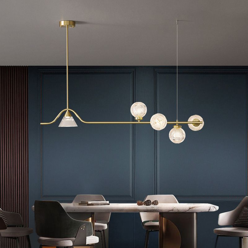 Gold Island Lights Modern Multi-Head Geometry Restaurant Hanging Lamps with Glass Shade
