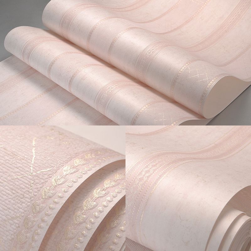 Pink Stripes Wallpaper Roll Water Resistant Wall Covering for Bedroom, Non-Pasted