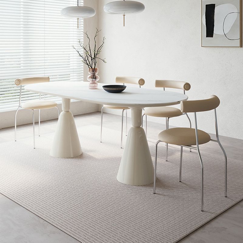 Modern Style Oval Table Set 1/4/5/7 Pieces Dining Set with Metal Legs