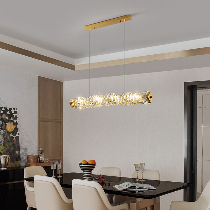 Crystal LED Pendant Ceiling Cylinder Kitchen Island Fixture in Gold Finish