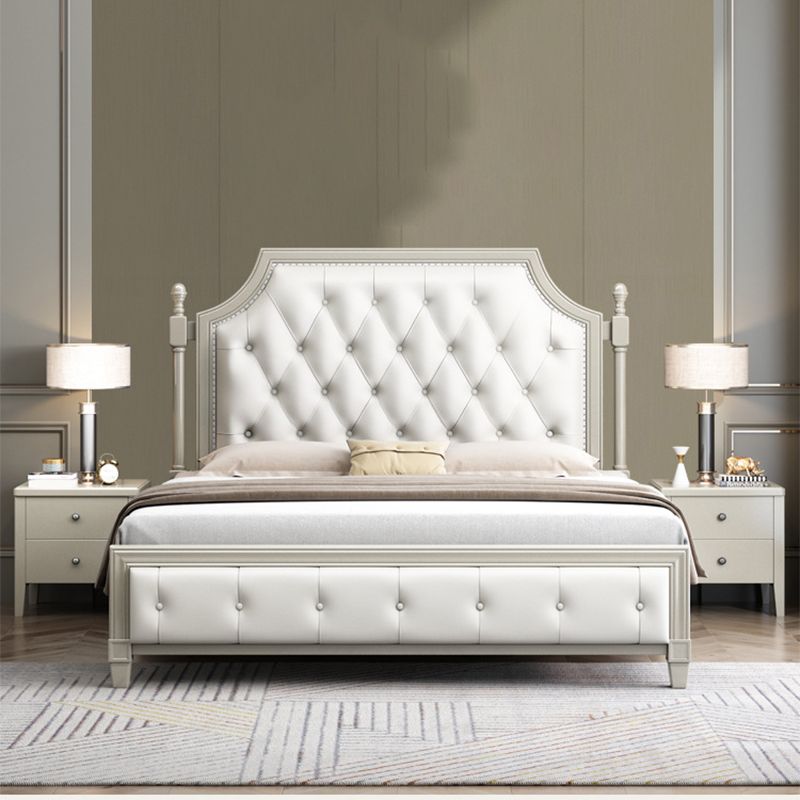 84.65 inch Wide Victorian Wingback Bed Frame Pine Wood Bed with Upholstered Headboard