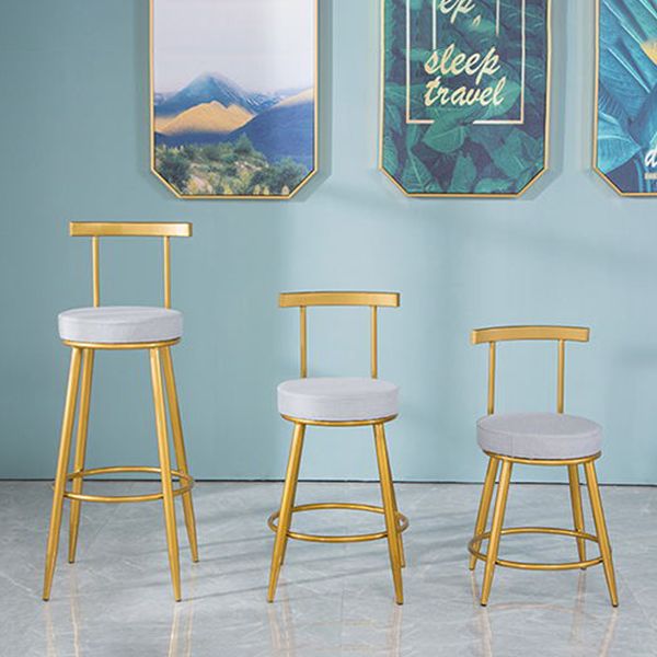 Glam Backrest Armless Counter Stool Iron Cafe Bar Stool with Pedal and Cushion