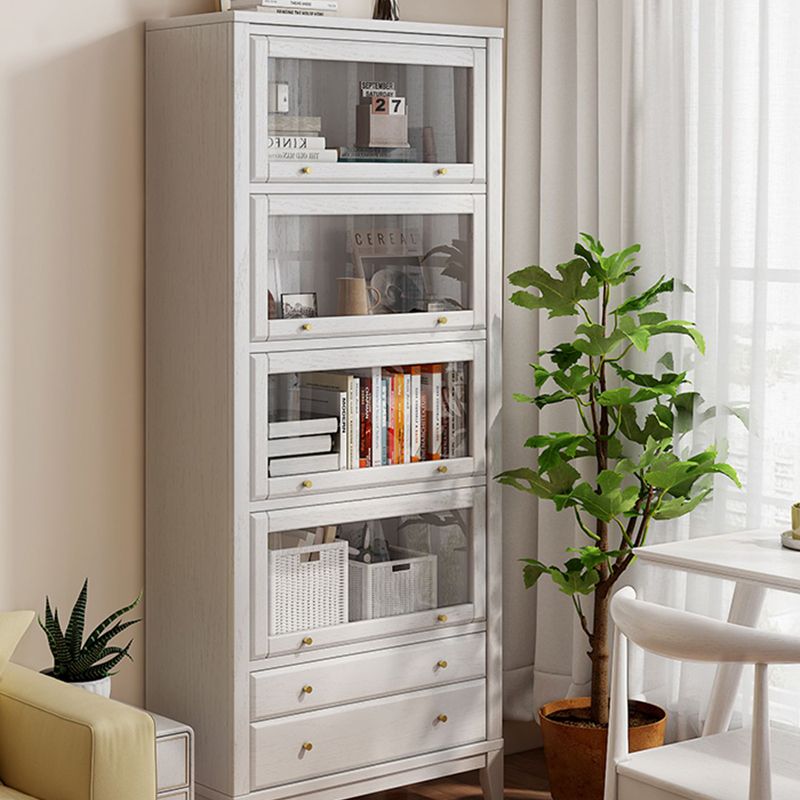 White Standard Bookshelf Modern Wooden Bookcase with Cabinets