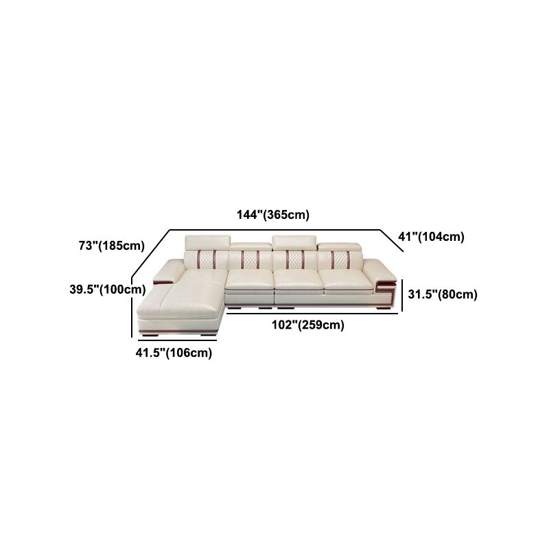 Glam Style Sectional Solid Wood Frame White Built-in Armrest Cushioning Backrest Sofa