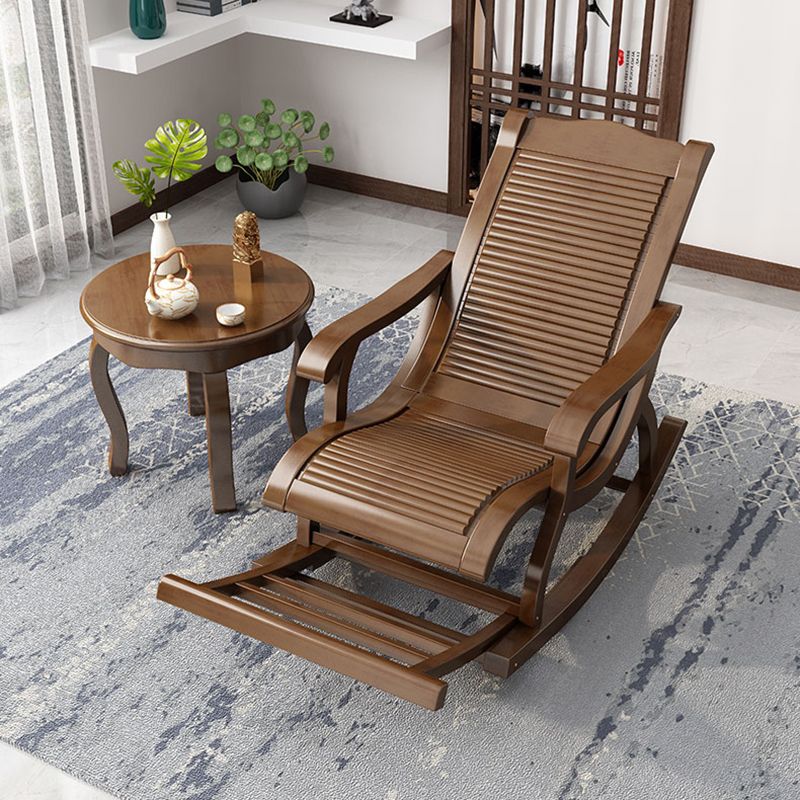 Retro Dark Brown Rocking Chair Solid Wood Reclining Rocker Chair for Home