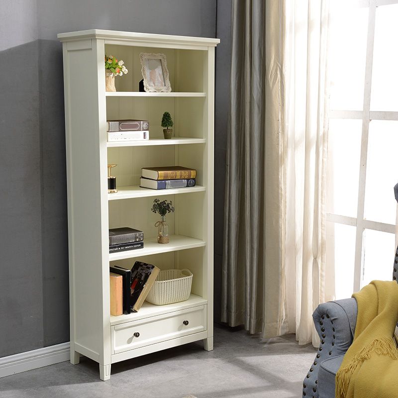 Modern Style Closed Back Bookcase Standard Wooden Bookshelf in White