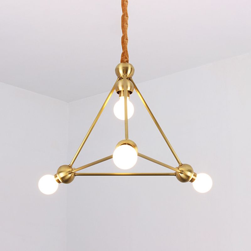 4 Lights Ceiling Light Traditional Triangle Metal Hanging Chandelier in Gold for Dining Room