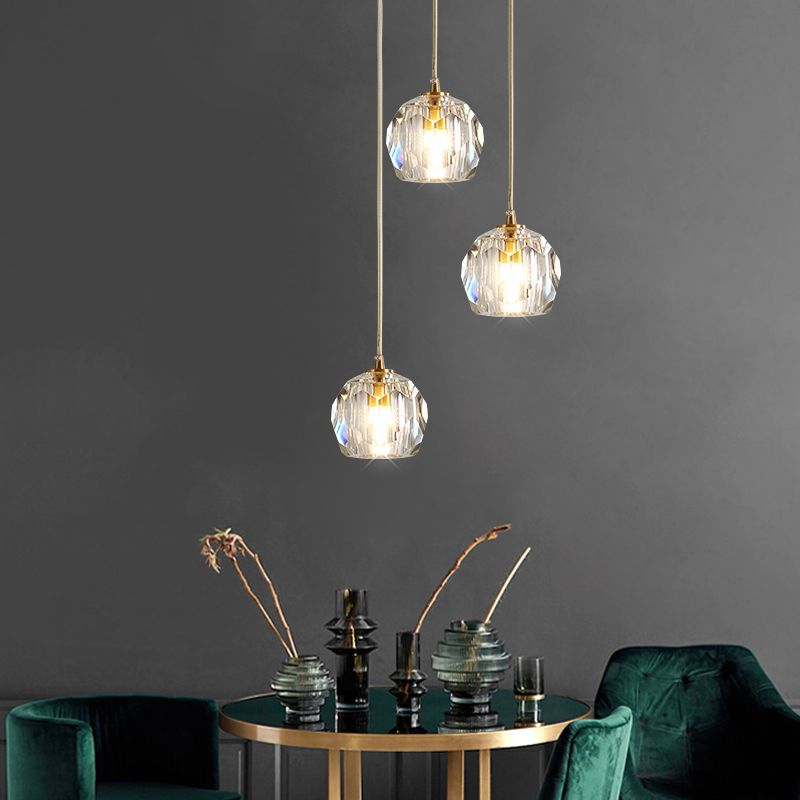 Bille en cristal facette suspendue lampe minimalisme en or