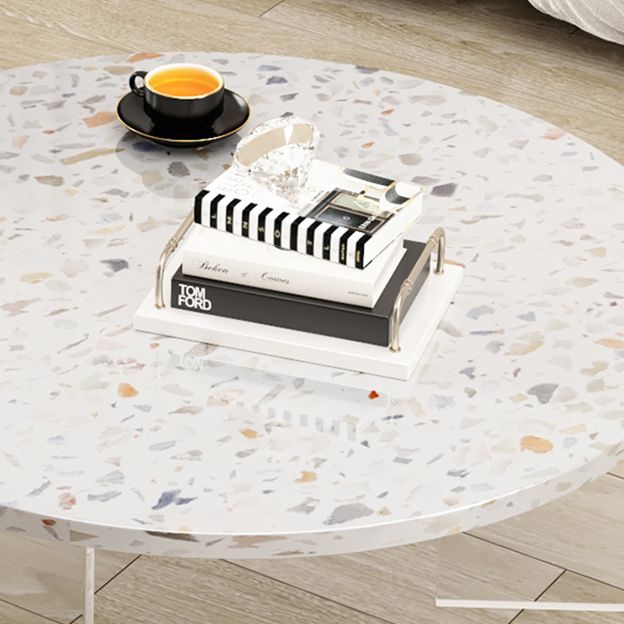Round Terrazzo Coffee Cocktail Table Set with Acrylic/Ash Legs