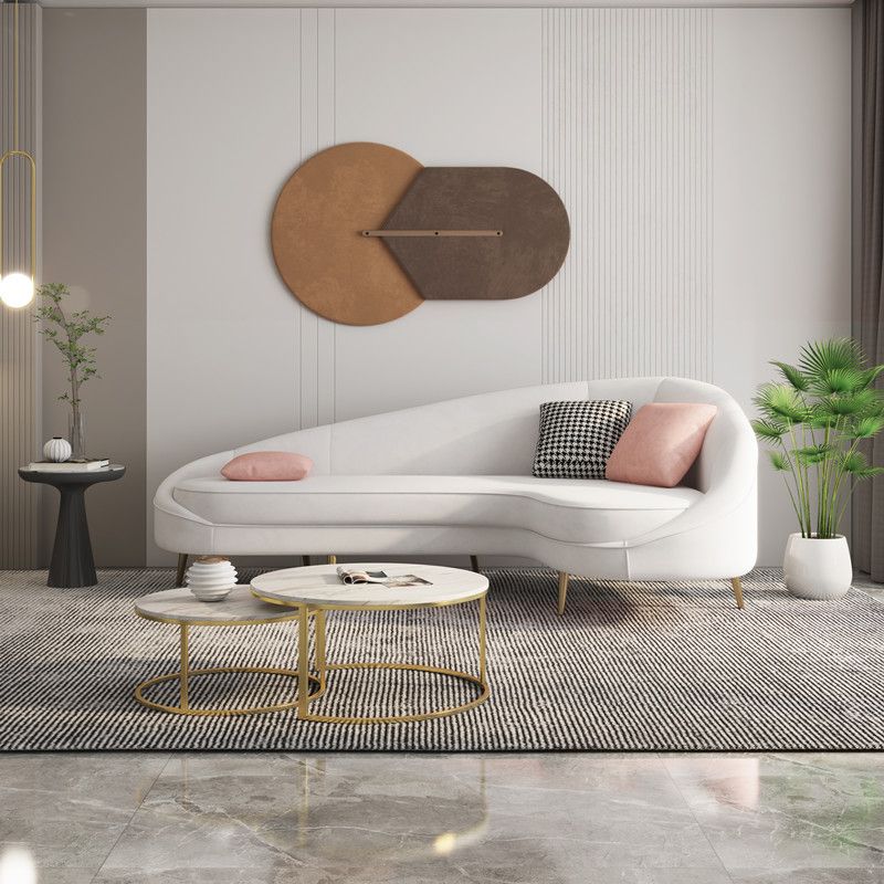 Contemporary Sloped Arm Curved Sofa Sewn Pillow Back Sofa for Living Room, Apartment