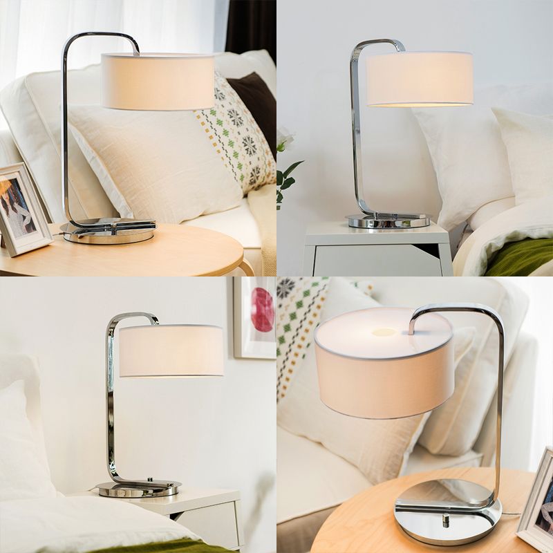 Lampe de lecture à tambour en tissu modernisme, lampe de bureau LED en noir/blanc pour chambre à coucher