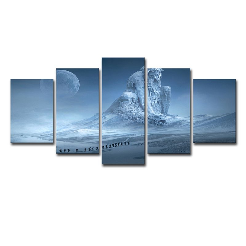 Digital Print Kids Canvas Wall Art with Moon Night Frozen God Scene in Blue for Room