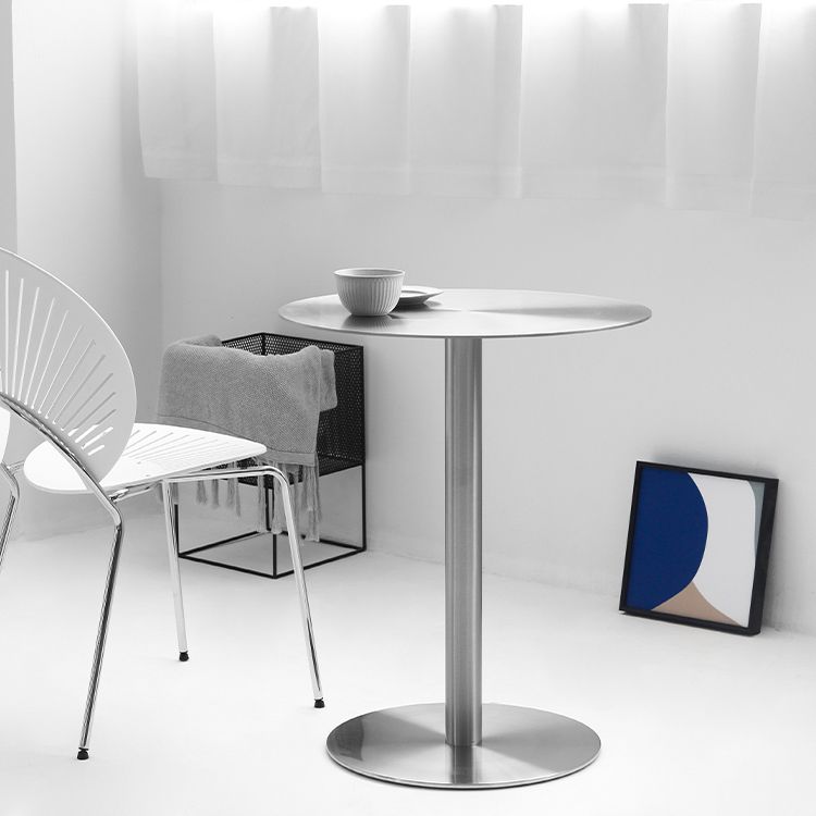 Metal Industrial Dining Table Stainless Steel Top Table with Pedestal Base