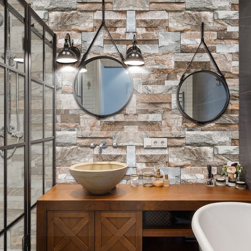 Country Marble Rock Stick Wallpaper Panel for Washroom 8' x 8" Wall Decor in Brown