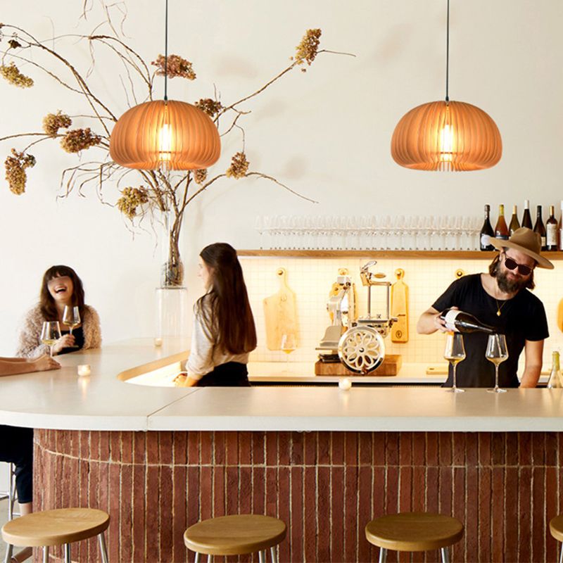 Aziatische stijl koepel gearceerd plafondverlichting hout 1 lamp restaurant hangende lamp armatuur