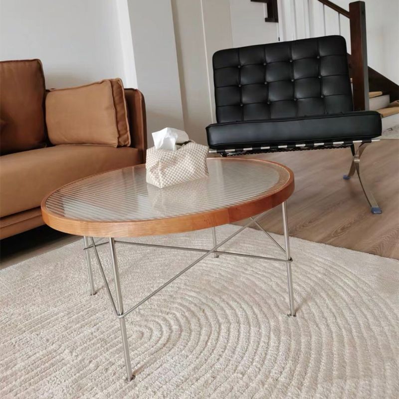 Modern Cross Legs Coffee Table Round Glass Top Coffee Cocktail Table for Living Room