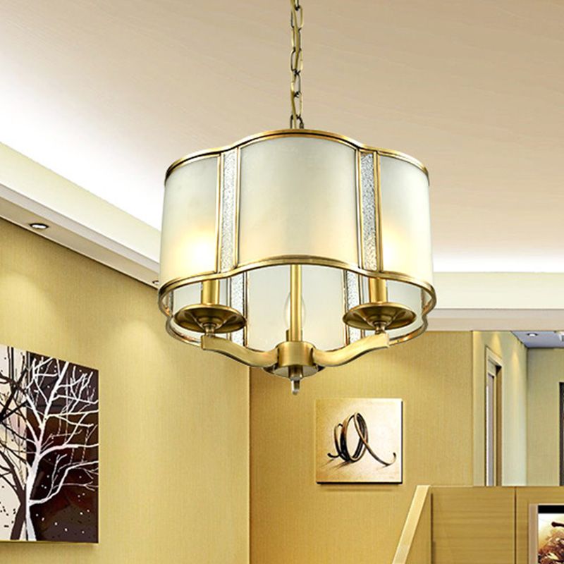 Scalloped Dining Table Pendant Chandelier Colonialism Opal White Glass 3/4 Heads Hanging Ceiling Light