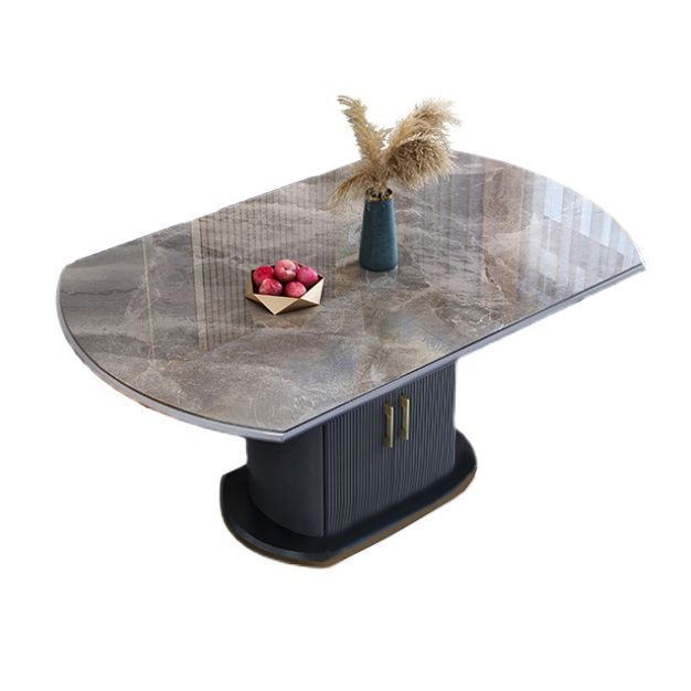 Glam Sintered Stone Extendable Table Round Shape Standard Dining Table for Kitchen