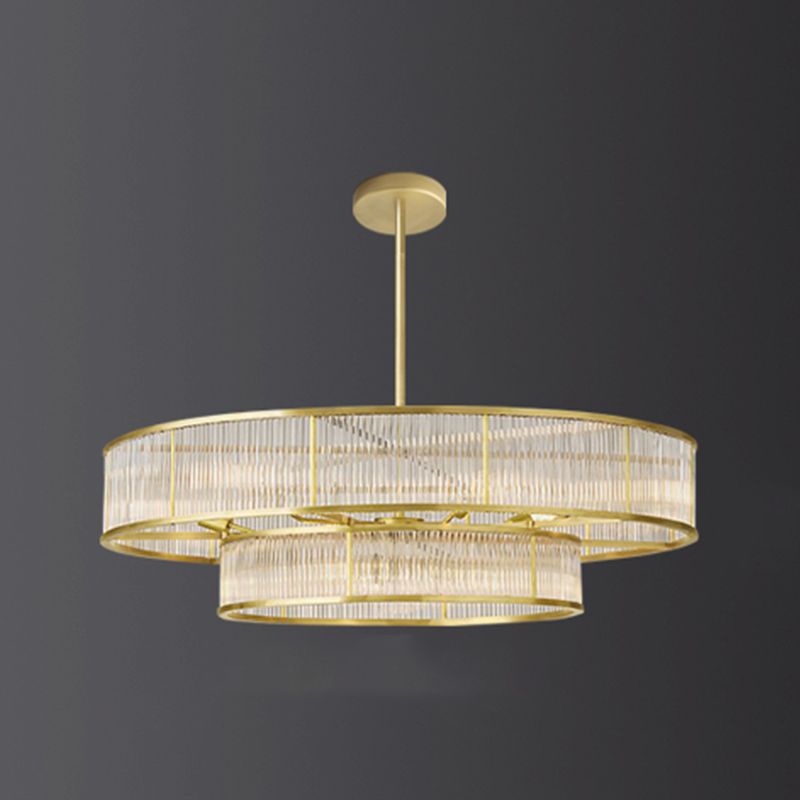 Gold Metal Chandelier Light Fixtures Traditional Round Multi-Head Hanging Pendant Lamps with Crystal
