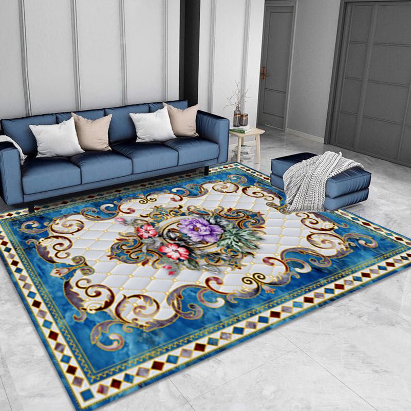 luxury European Style Rug Classic Floral Print Carpet Polyester Anti-Slip Backing Rug for Home Decor
