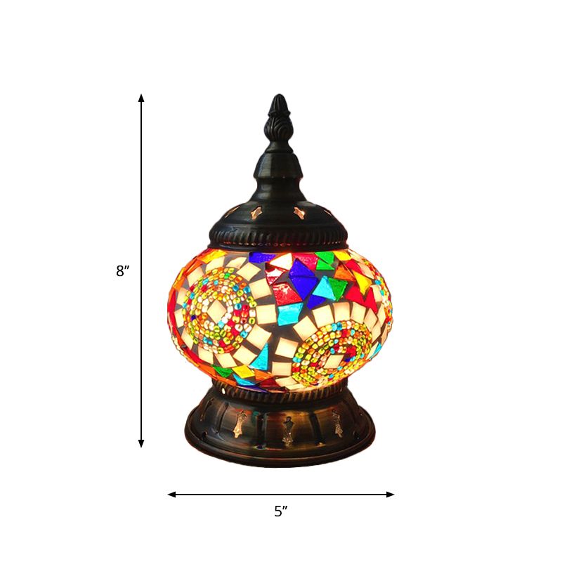 1 Head Globe Table Lamp Traditional Red/Orange/Light Blue Stained Class Nightstand Lamp for Bedroom