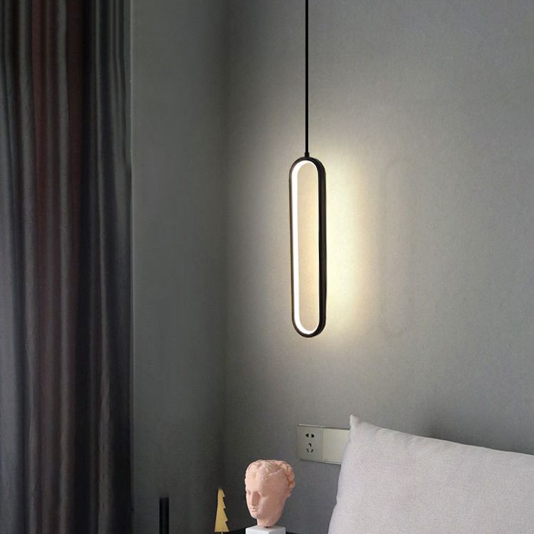 Black Geometrical Hanging Light Fixture Simple LED Metal Hanging Pendant Light for Bedroom