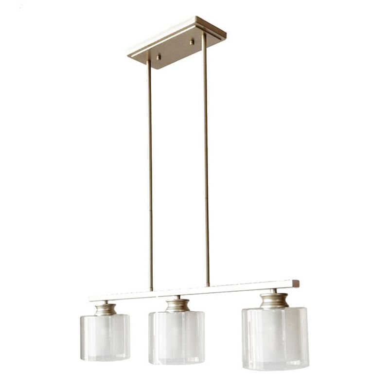 3-Lights Double Cylindrical Glass Shade Island Pendant Modern Simplicity Kitchen Bar Lighting Fixture in Champagne Gold