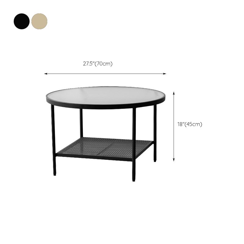 Modern 17.7"H Round Glass Cocktail Table Iron 4 Legs Coffee Table with Shelf