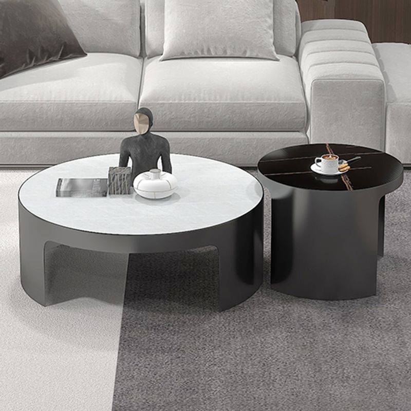 Sled 2 Nesting Coffee Table Contemporary Round Stone Cocktail Table