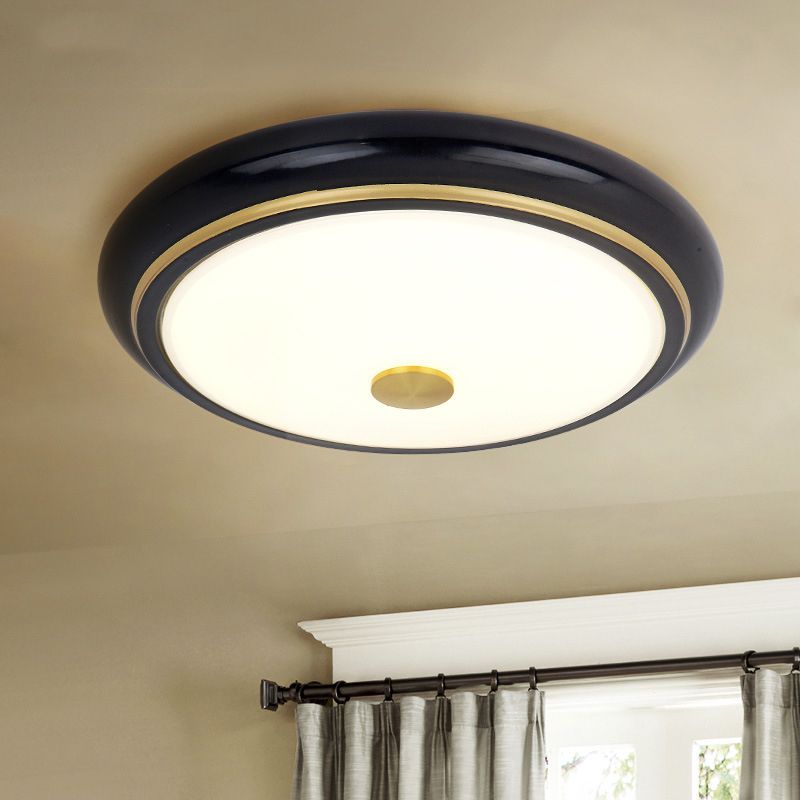 13"/16"/19.5" Wide LED Flush Mount Traditional Circular White Glass Ceiling Light Fixture in Black/Gold