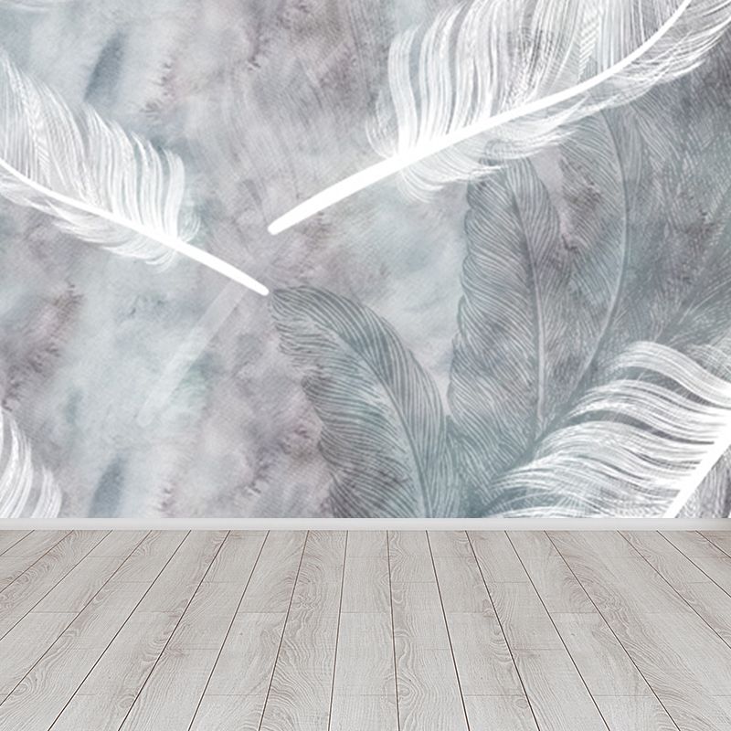 Huge Bird Feather Mural for Bedroom Animals Wall Art in Light Color, Stain Resistant