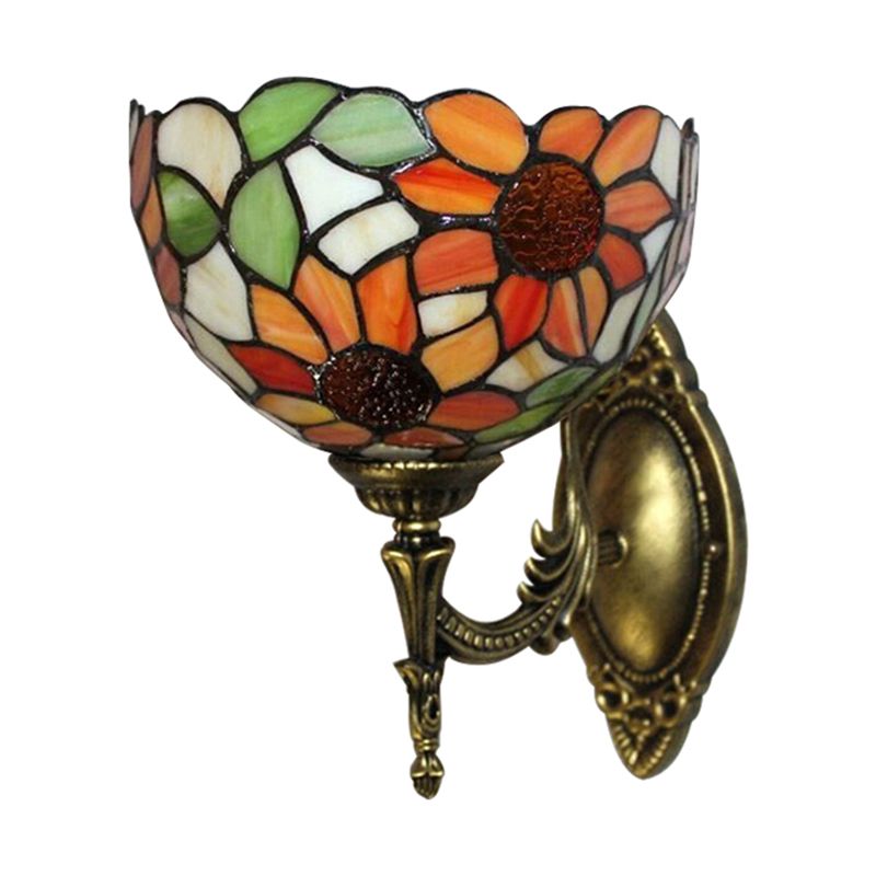 Stained Glass Sunflower Wall Sconce Kitchen 1 Head Rustic Tiffany Wall Lamp in Orange