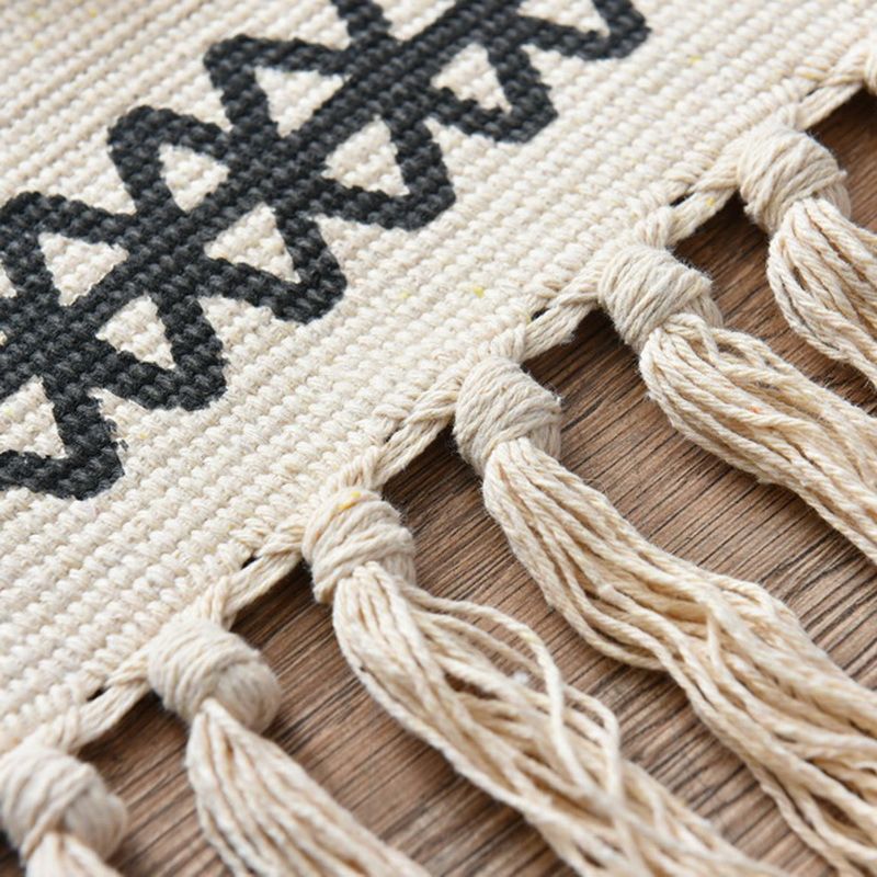 Western Bedroom Rug Multi-Colored Geometric Print Carpet Cotton Blend Machine Washable Easy Care Rug with Fringe