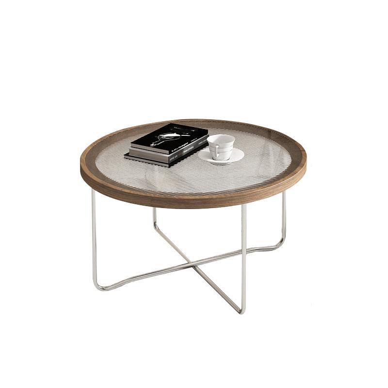 Cross Legs Base Design Cocktail Table Glass Desktop Round Coffee Table with Metal Base