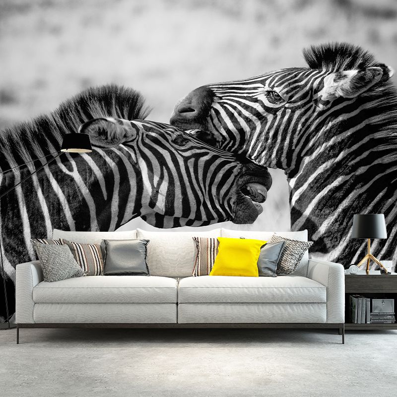 Contemporary Zebra Wall Mural Black and White Decorative Wall Covering for Living Room