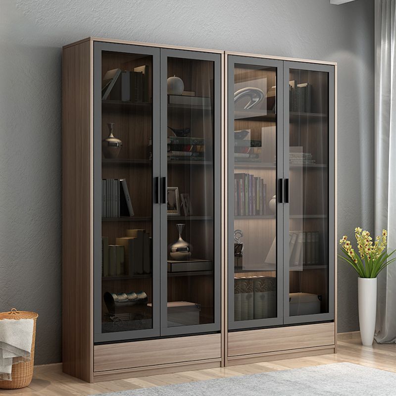Modern Wooden Bookcase Glass Doors Closed Storage Bookshelf for Home