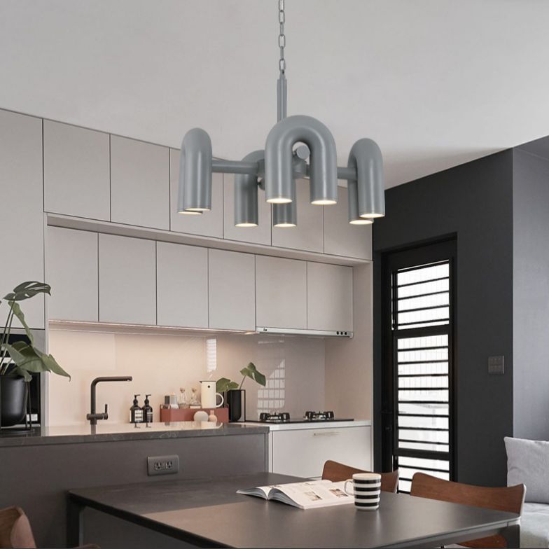 U Shaped LED Chandelier Light Art Deco Metal Living Room Suspended Lighting Fixture