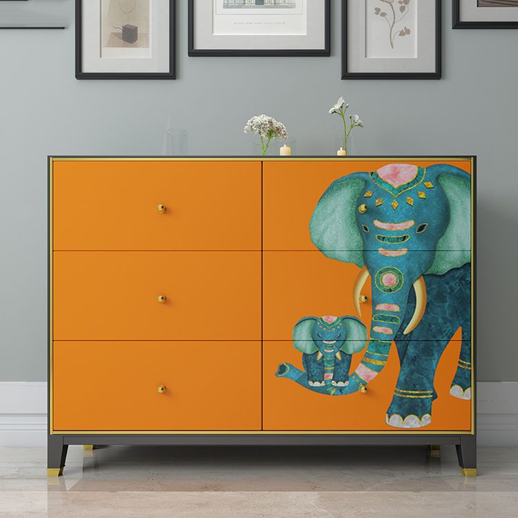 6-Drawer Engineered Wood Sideboard 47.5"L Modern Orange Buffet for Dining Room