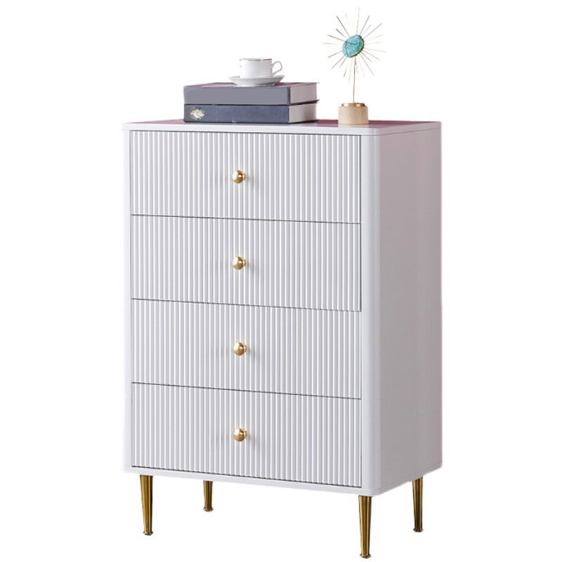 Contemporary Glam Chest Vertical White Storage Chest with Metal Feet