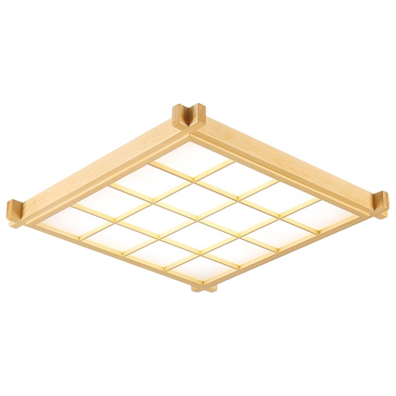 Wooden Rectangular LED Flush Mount in Modern Concise Style Acrylic Indoor Ceiling Light in Log Color