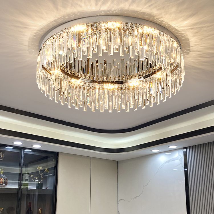 Plafonnier LED rond de luxe moderne en acier inoxydable, montage encastré pour salon
