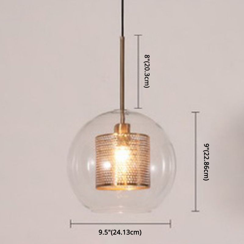 Glass Spherical Pendant Light Fixture Minimalist Hanging Pendant Light in Bronze