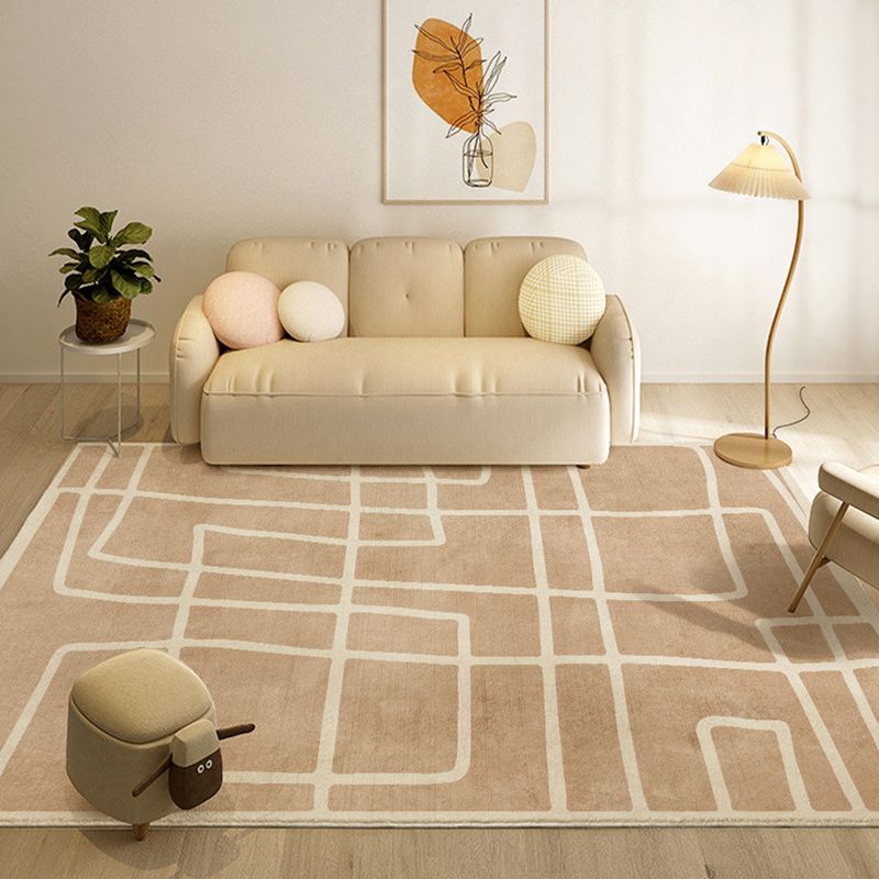 Apricot Irregular Pinstripe Rug Polyester Casual Rug Washable Rug for Living Room