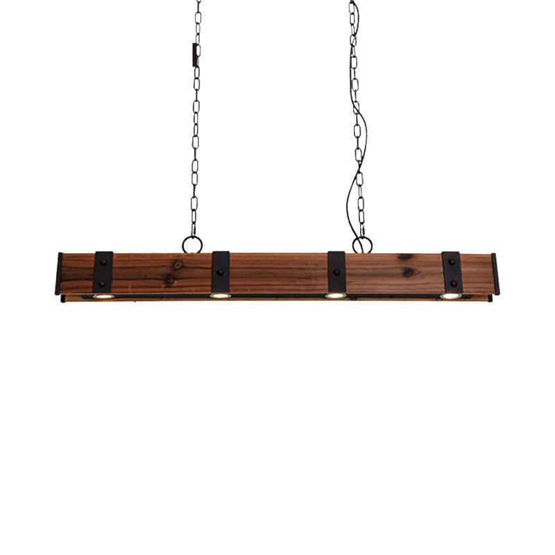 Wood Beam Down Light Lodge Style 4 Lights Kitchen Island Lighting with Chain in Black Finish